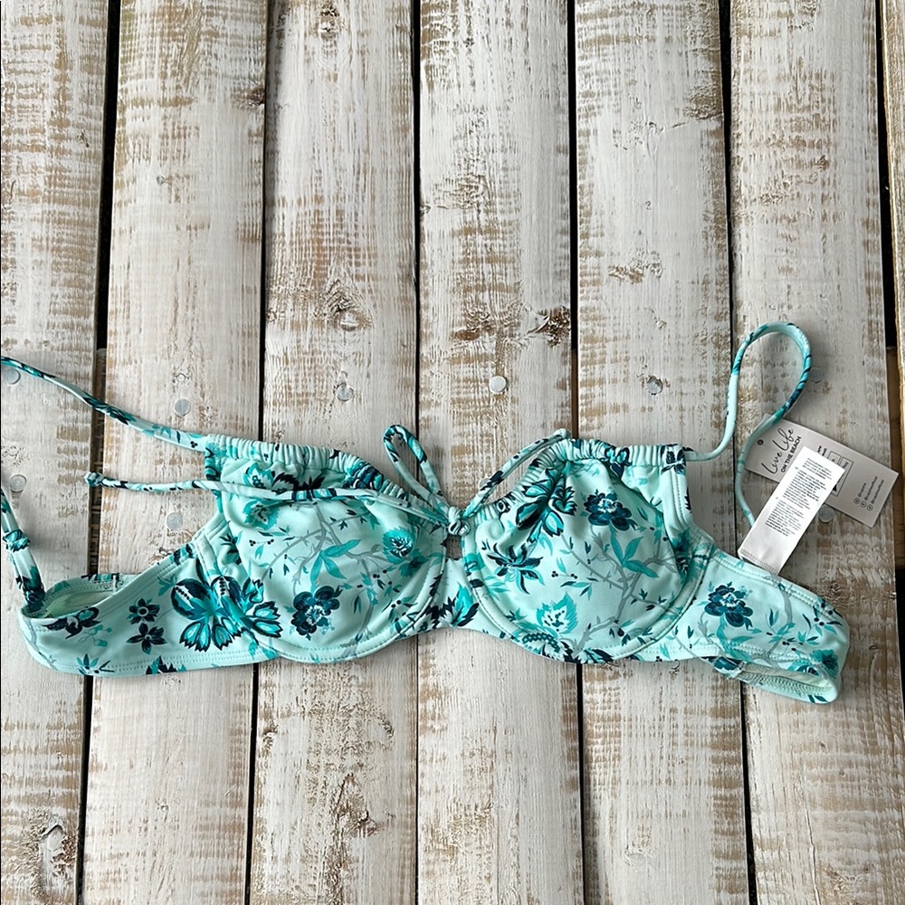 Cupshe Earthly Aruba Tie Front Bikini Top Swimsuit Top - Aqua Size Small New NWT
